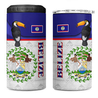 Belize National Emblem 4 in 1 Can Cooler Tumbler with Toucan Print and Flag-Inspired Blue Design