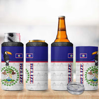 Belize National Emblem 4 in 1 Can Cooler Tumbler with Toucan Print and Flag-Inspired Blue Design