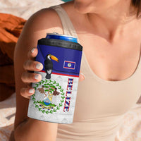 Belize National Emblem 4 in 1 Can Cooler Tumbler with Toucan Print and Flag-Inspired Blue Design