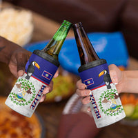Belize National Emblem 4 in 1 Can Cooler Tumbler with Toucan Print and Flag-Inspired Blue Design