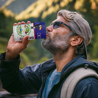 Belize National Emblem 4 in 1 Can Cooler Tumbler with Toucan Print and Flag-Inspired Blue Design