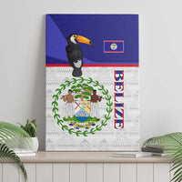 Belize National Emblem Canvas Wall Art with Toucan Print and Flag-Inspired Blue Design