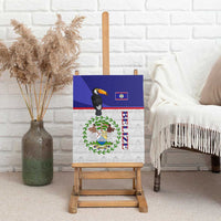 Belize National Emblem Canvas Wall Art with Toucan Print and Flag-Inspired Blue Design