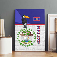 Belize National Emblem Canvas Wall Art with Toucan Print and Flag-Inspired Blue Design