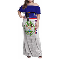 Belize National Emblem Family Matching Off Shoulder Maxi Dress and Hawaiian Shirt with Toucan Print and Flag-Inspired Blue Design