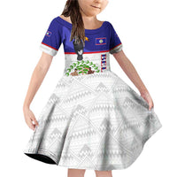 Belize National Emblem Family Matching Off Shoulder Short Dress and Hawaiian Shirt with Toucan Print and Flag-Inspired Blue Design
