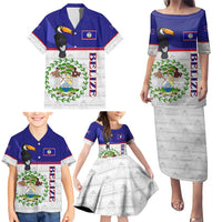 Belize National Emblem Family Matching Puletasi and Hawaiian Shirt with Toucan Print and Flag-Inspired Blue Design