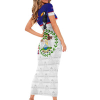 Belize National Emblem Family Matching Short Sleeve Bodycon Dress and Hawaiian Shirt with Toucan Print and Flag-Inspired Blue Design