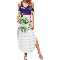 Belize National Emblem Family Matching Summer Maxi Dress and Hawaiian Shirt with Toucan Print and Flag-Inspired Blue Design