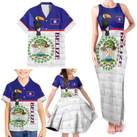 Belize National Emblem Family Matching Tank Maxi Dress and Hawaiian Shirt with Toucan Print and Flag-Inspired Blue Design