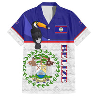 Belize National Emblem Family Matching Tank Maxi Dress and Hawaiian Shirt with Toucan Print and Flag-Inspired Blue Design