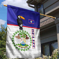 Belize National Emblem Garden Flag with Toucan Print and Flag-Inspired Blue Design