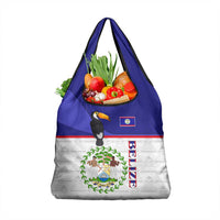 Belize National Emblem Grocery Bag with Toucan Print and Flag-Inspired Blue Design