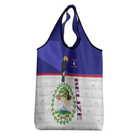 Belize National Emblem Grocery Bag with Toucan Print and Flag-Inspired Blue Design