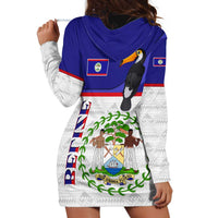 Belize National Emblem Hoodie Dress with Toucan Print and Flag-Inspired Blue Design