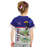Belize National Emblem Kid T Shirt with Toucan Print and Flag-Inspired Blue Design