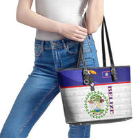 Belize National Emblem Leather Tote Bag with Toucan Print and Flag-Inspired Blue Design