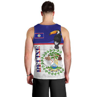 Belize National Emblem Men Tank Top with Toucan Print and Flag-Inspired Blue Design