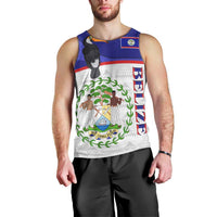 Belize National Emblem Men Tank Top with Toucan Print and Flag-Inspired Blue Design