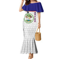 Belize National Emblem Mermaid Dress with Toucan Print and Flag-Inspired Blue Design
