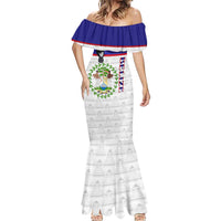 Belize National Emblem Mermaid Dress with Toucan Print and Flag-Inspired Blue Design