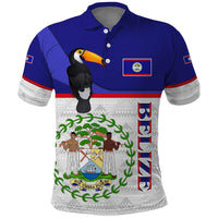 Belize National Emblem Polo Shirt with Toucan Print and Flag-Inspired Blue Design