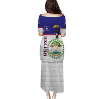 Belize National Emblem Puletasi with Toucan Print and Flag-Inspired Blue Design
