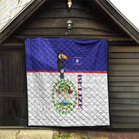 Belize National Emblem Quilt with Toucan Print and Flag-Inspired Blue Design