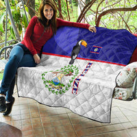 Belize National Emblem Quilt with Toucan Print and Flag-Inspired Blue Design