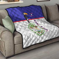Belize National Emblem Quilt with Toucan Print and Flag-Inspired Blue Design