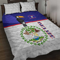 Belize National Emblem Quilt Bed Set with Toucan Print and Flag-Inspired Blue Design