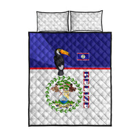 Belize National Emblem Quilt Bed Set with Toucan Print and Flag-Inspired Blue Design