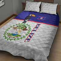 Belize National Emblem Quilt Bed Set with Toucan Print and Flag-Inspired Blue Design