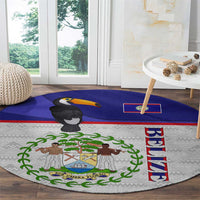 Belize National Emblem Round Carpet with Toucan Print and Flag-Inspired Blue Design
