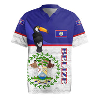 Belize National Emblem Rugby Jersey with Toucan Print and Flag-Inspired Blue Design