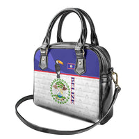 Belize National Emblem Shoulder Handbag with Toucan Print and Flag-Inspired Blue Design