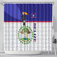 Belize National Emblem Shower Curtain with Toucan Print and Flag-Inspired Blue Design