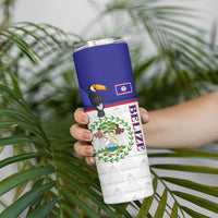 Belize National Emblem Skinny Tumbler with Toucan Print and Flag-Inspired Blue Design