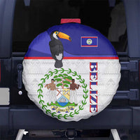 Belize National Emblem Spare Tire Cover with Toucan Print and Flag-Inspired Blue Design