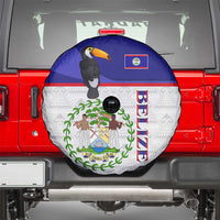 Belize National Emblem Spare Tire Cover with Toucan Print and Flag-Inspired Blue Design
