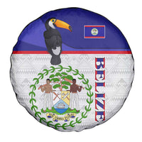 Belize National Emblem Spare Tire Cover with Toucan Print and Flag-Inspired Blue Design