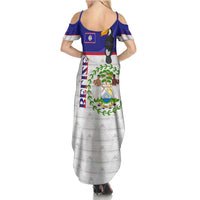 Belize National Emblem Summer Maxi Dress with Toucan Print and Flag-Inspired Blue Design