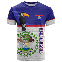 Belize National Emblem T Shirt with Toucan Print and Flag-Inspired Blue Design
