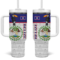 Belize National Emblem Tumbler With Handle with Toucan Print and Flag-Inspired Blue Design