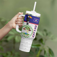 Belize National Emblem Tumbler With Handle with Toucan Print and Flag-Inspired Blue Design