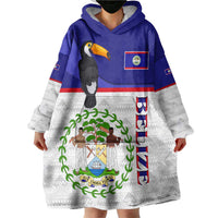 Belize National Emblem Wearable Blanket Hoodie with Toucan Print and Flag-Inspired Blue Design