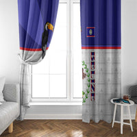 Belize National Emblem Window Curtain with Toucan Print and Flag-Inspired Blue Design