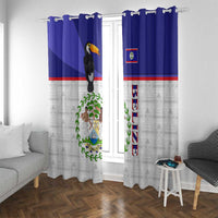 Belize National Emblem Window Curtain with Toucan Print and Flag-Inspired Blue Design