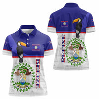 Belize National Emblem Women Polo Shirt with Toucan Print and Flag-Inspired Blue Design