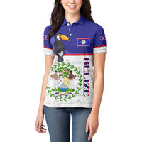 Belize National Emblem Women Polo Shirt with Toucan Print and Flag-Inspired Blue Design